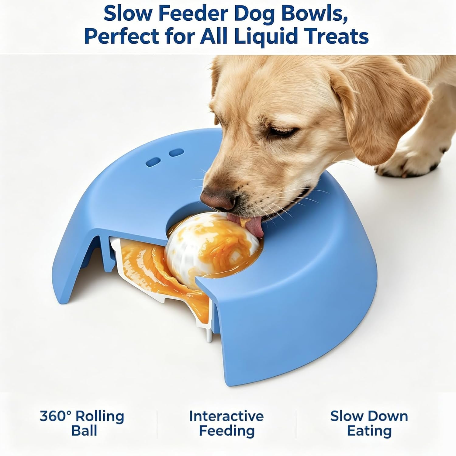 Slow Feeder Dog Bowls for Liquid Treats, Lick and Roll Bowl with Rotating Ball, Dog Licking Toy for Anxiety Relief & Enrichment, Interactive Slow Eating Bowl for Puppies, Small & Medium Dogs(1 Black)