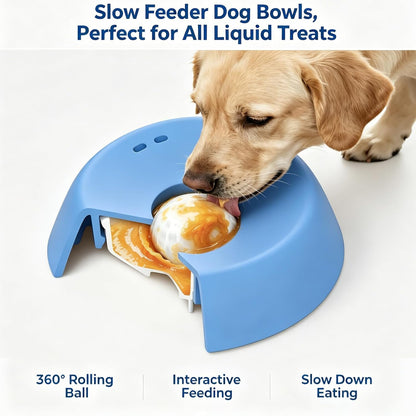 Slow Feeder Dog Bowls for Liquid Treats, Lick and Roll Bowl with Rotating Ball, Dog Licking Toy for Anxiety Relief & Enrichment, Interactive Slow Eating Bowl for Puppies, Small & Medium Dogs(1 Black)