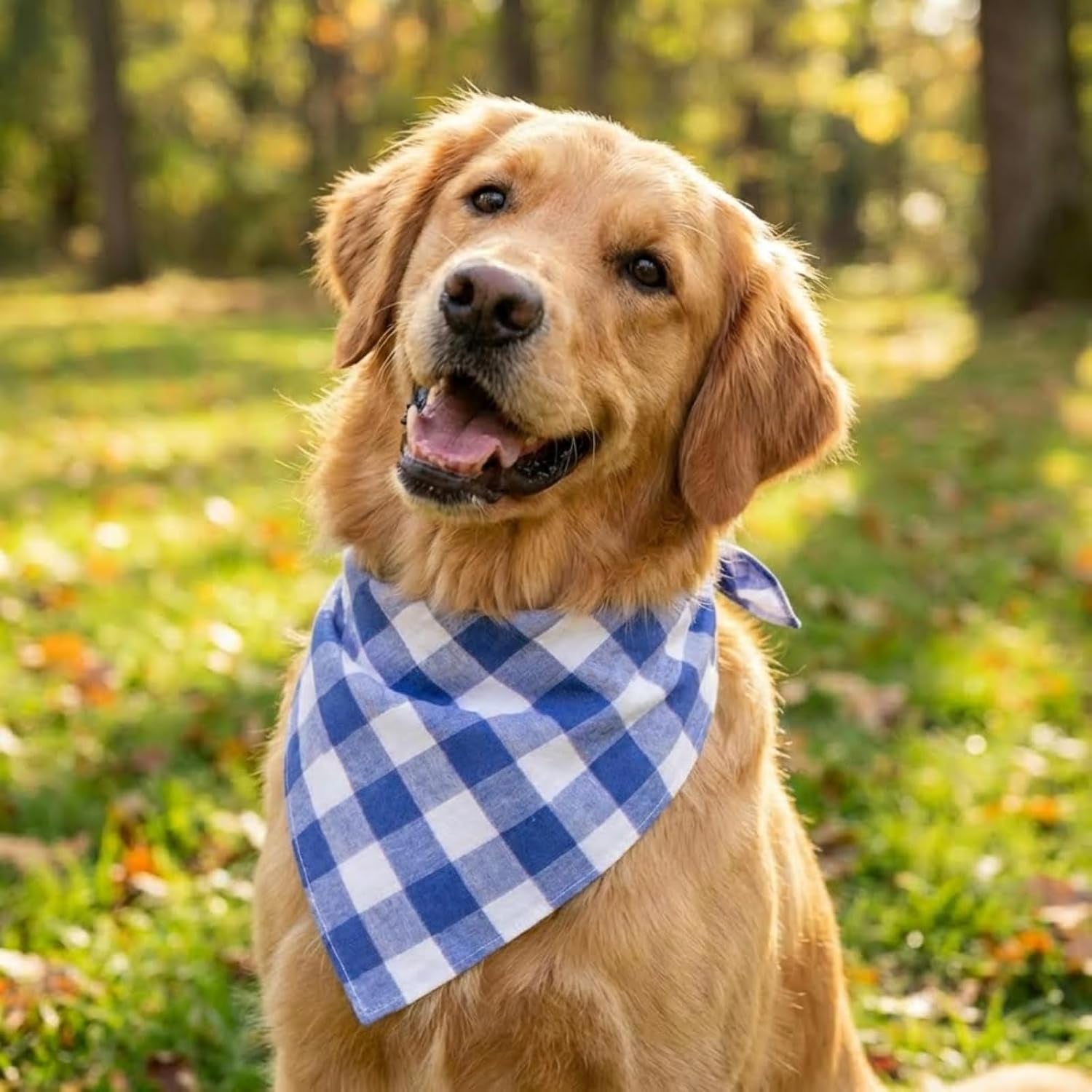 Dog Bandanas 1 Pack; Cotton Linen Blue Bandana Plaid for Large Dogs; Soft Breathable Dog Accessories; Classic Dog Apparel & Accessories(Blue Gingham, Large)