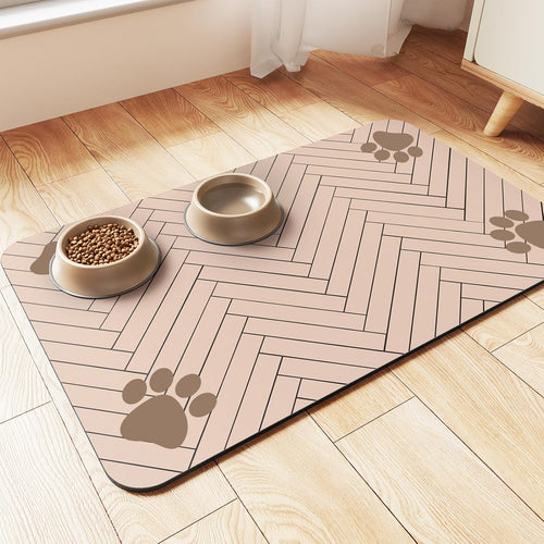 Pet Feeding Mat-Absorbent Pet Placemat for Food and Water Bowl, with Waterproof Rubber Backing, Quick Dry Water Dispenser Mat for Dog and Cat (27"X17", Beige)