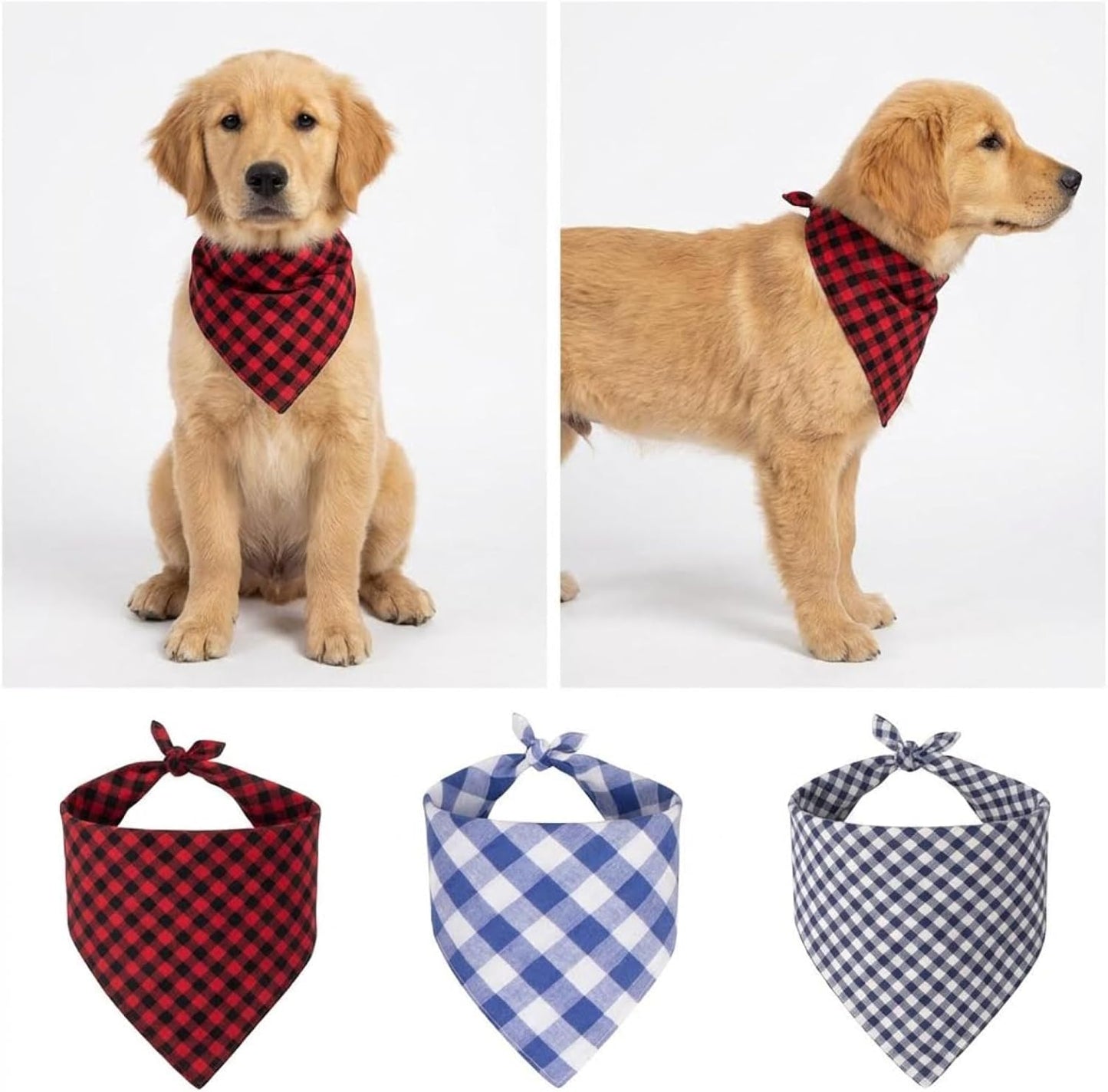 Dog Bandanas 1 Pack; Cotton Linen Blue Bandana Plaid for Large Dogs; Soft Breathable Dog Accessories; Classic Dog Apparel & Accessories(Blue Gingham, Large)
