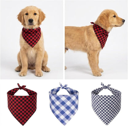 Dog Bandanas 1 Pack; Cotton Linen Blue Bandana Plaid for Large Dogs; Soft Breathable Dog Accessories; Classic Dog Apparel & Accessories(Blue Gingham, Large)