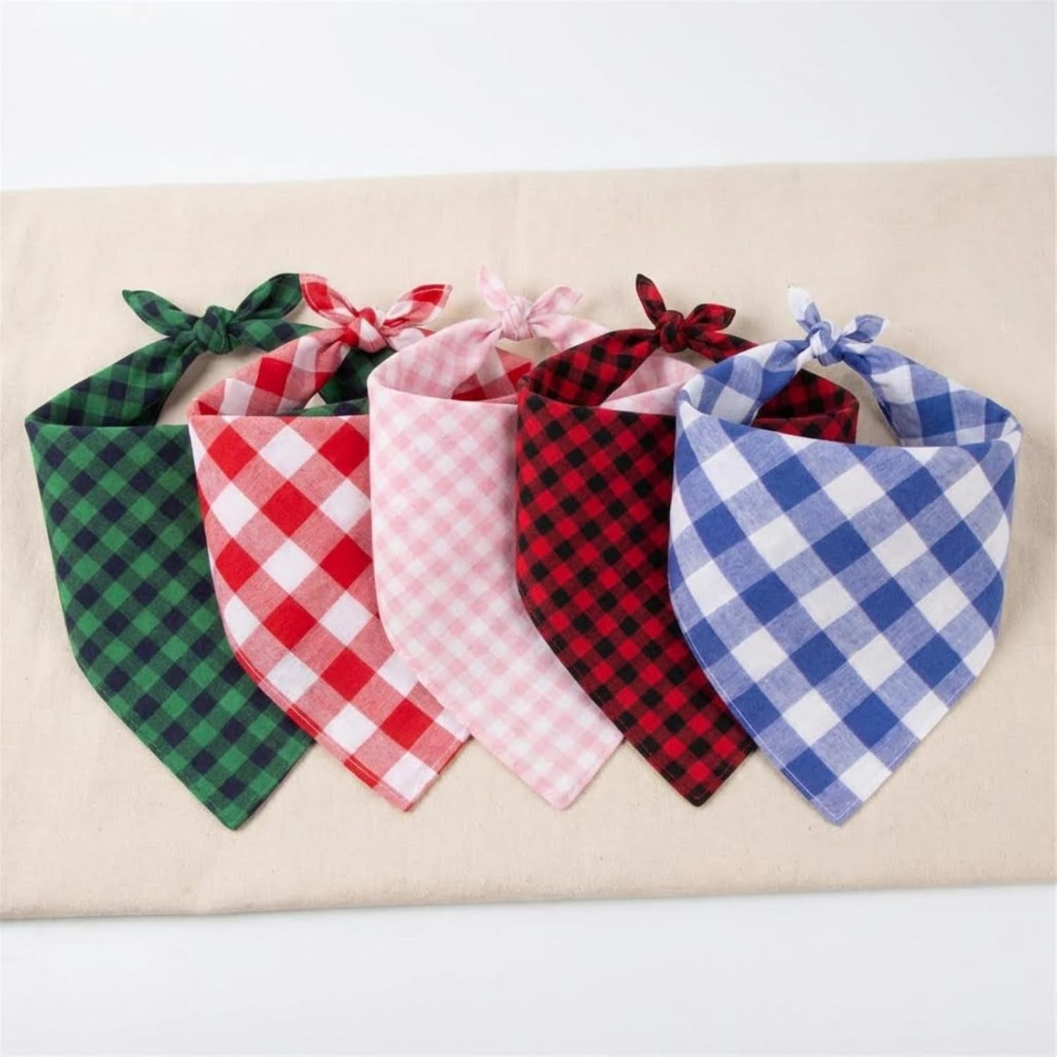 Dog Bandanas 1 Pack; Cotton Linen Blue Bandana Plaid for Large Dogs; Soft Breathable Dog Accessories; Classic Dog Apparel & Accessories(Blue Gingham, Large)