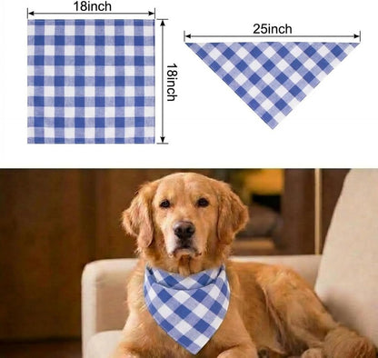 Dog Bandanas 1 Pack; Cotton Linen Blue Bandana Plaid for Large Dogs; Soft Breathable Dog Accessories; Classic Dog Apparel & Accessories(Blue Gingham, Large)