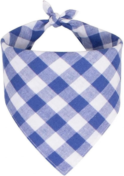 Dog Bandanas 1 Pack; Cotton Linen Blue Bandana Plaid for Large Dogs; Soft Breathable Dog Accessories; Classic Dog Apparel & Accessories(Blue Gingham, Large)