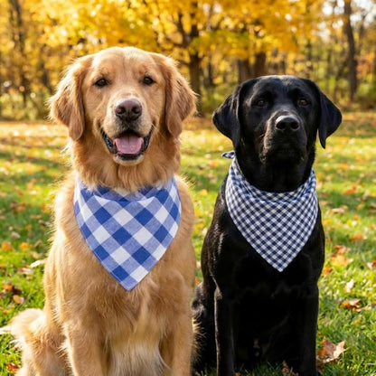 Dog Bandanas 1 Pack; Cotton Linen Blue Bandana Plaid for Large Dogs; Soft Breathable Dog Accessories; Classic Dog Apparel & Accessories(Blue Gingham, Large)